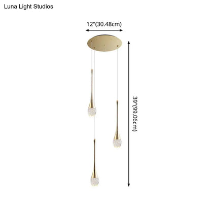 Brass Crystal Cone Pendant Light Set with Long LED Cascade - Perfect for Stairwell