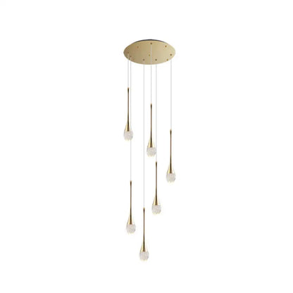 Brass Crystal Cone Pendant Light Set with Long LED Cascade - Perfect for Stairwell