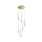 Brass Crystal Cone Pendant Light Set with Long LED Cascade - Perfect for Stairwell