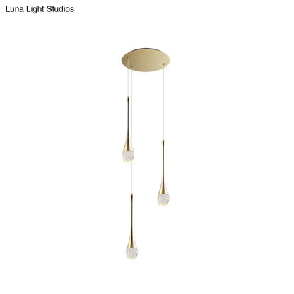 Brass Crystal Cone Pendant Light Set with Long LED Cascade - Perfect for Stairwell