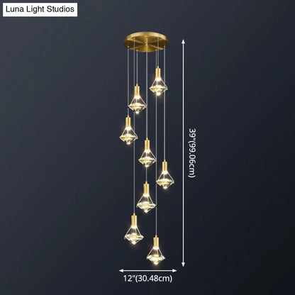 Brass Crystal Pendant Light with LED, Modern Diamond Crystal Ceiling Lighting for Bedroom