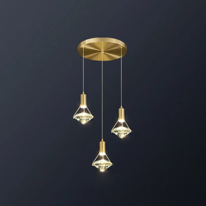 Brass Crystal Pendant Light with LED, Modern Diamond Crystal Ceiling Lighting for Bedroom