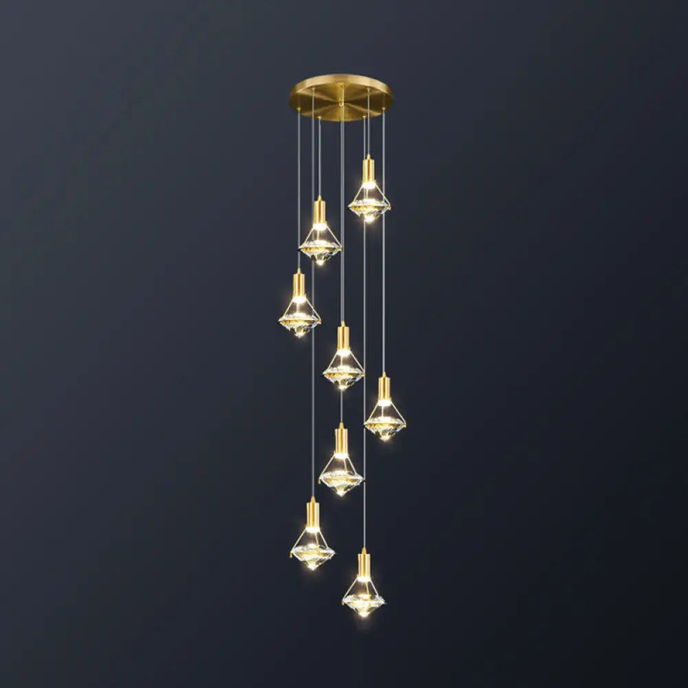 Brass Crystal Pendant Light with LED, Modern Diamond Crystal Ceiling Lighting for Bedroom