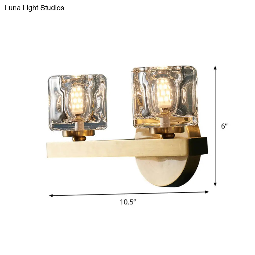 DecorBites™ Brass Cylinder Sconce with Clear Crystal Block for Modern Living Room Lighting