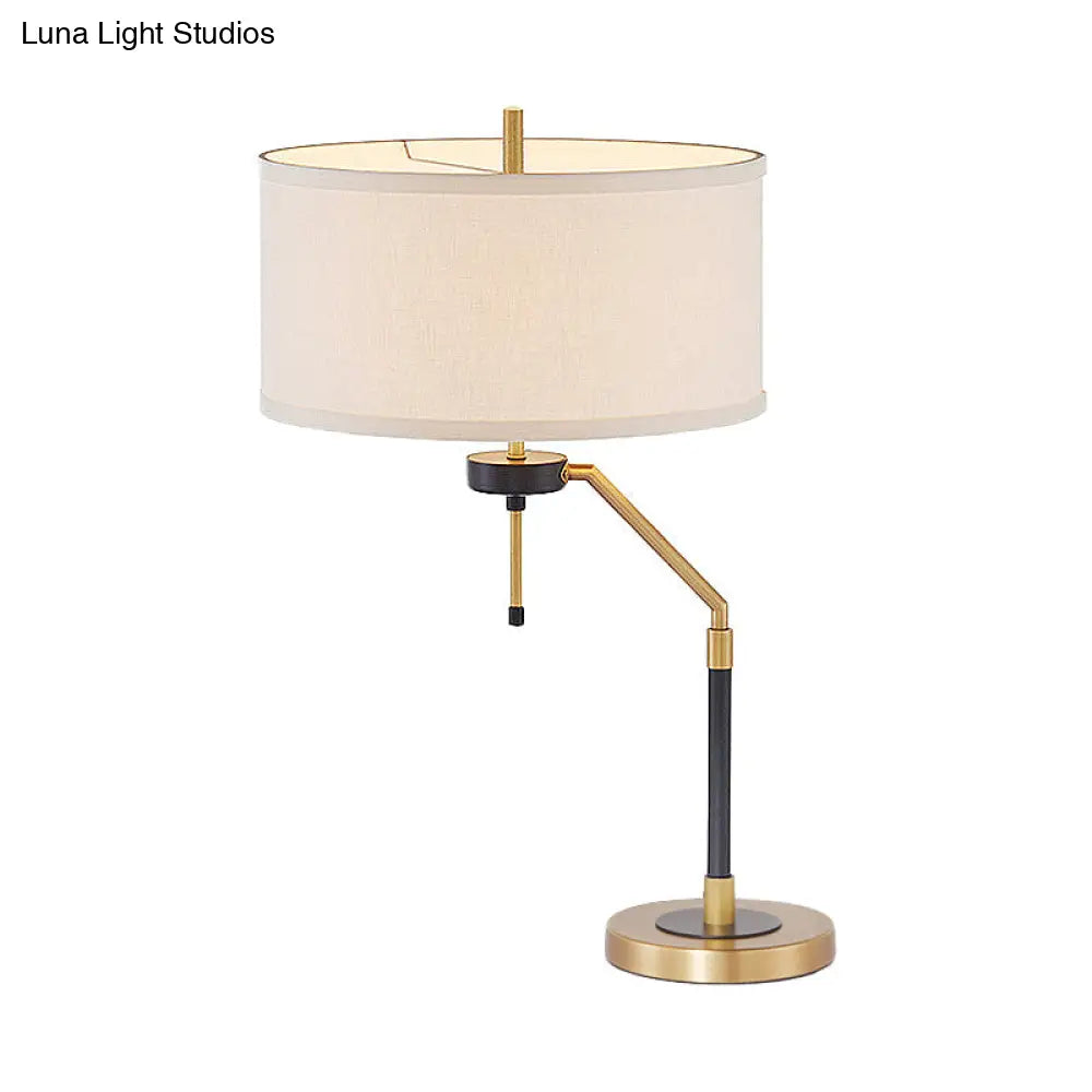 Lámpara de escritorio de latón - Lámpara de lectura tradicional de tela con forma de tambor para dormitorio