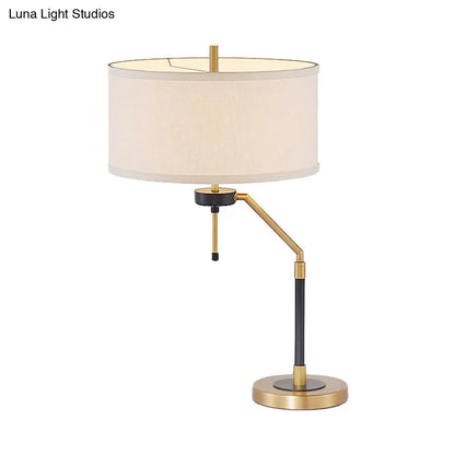 Lámpara de escritorio de latón - Lámpara de lectura tradicional de tela con forma de tambor para dormitorio