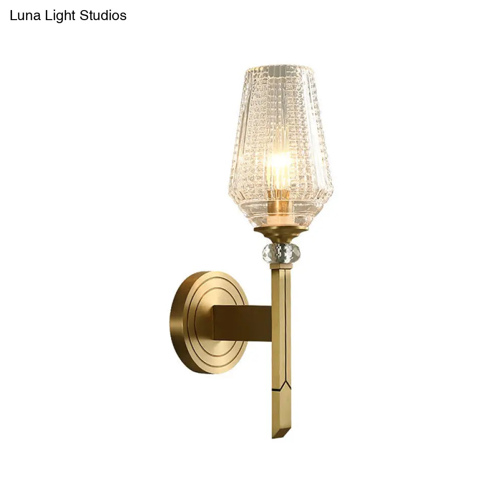 DecorBites™ Brass Diamond Shaped Wall Sconce with Lattice Glass Shade - Modern Wall Light