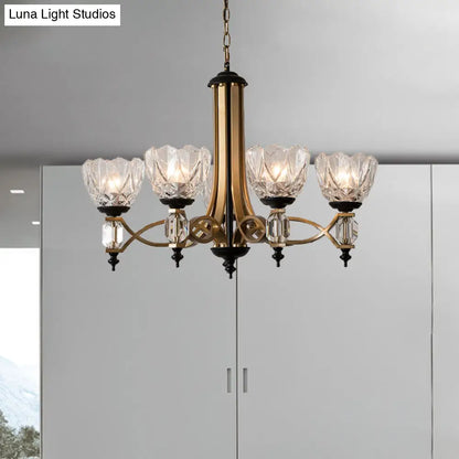 Lámpara colgante de latón con pantalla de cristal transparente - Lámpara de araña moderna de 5 luces