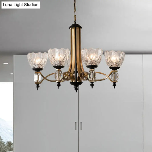 Lámpara colgante de latón con pantalla de cristal transparente - Lámpara de araña moderna de 5 luces