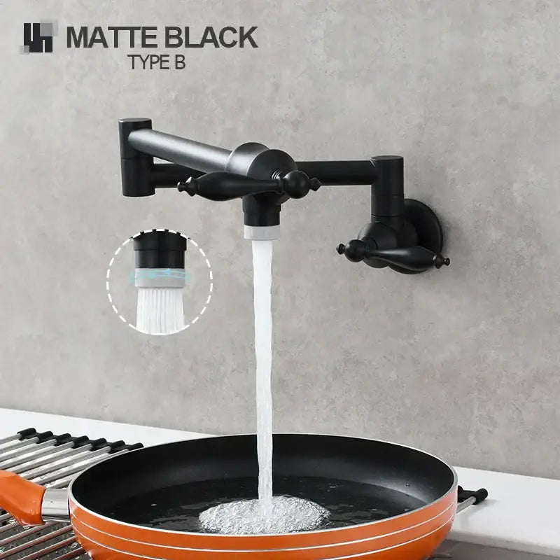 Matte black decorbites brass double joint telescopic kitchen faucet with adjustable spray nozzle and two spray modes