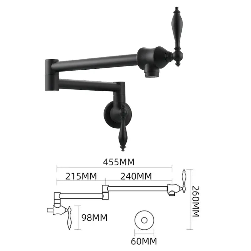 Black matte brass double joint telescopic kitchen faucet with ornate handles and two spray modes for decorbites brass double