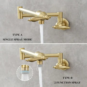 Gold-colored brass double joint telescopic kitchen faucet with two spray modes for versatile decorbites brass double use