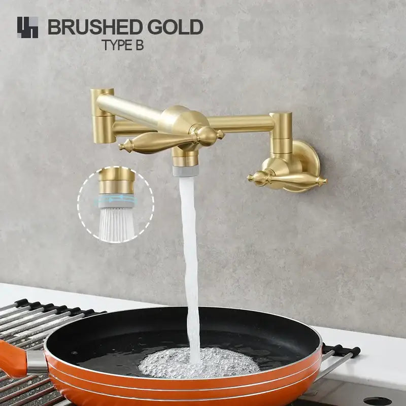 Brushed gold decorbites brass double joint telescopic kitchen faucet with sleek articulated design and adjustable spray nozzle