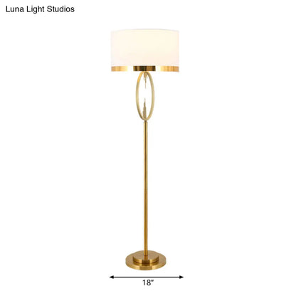Brass Drum Stand Up Lamp: Classic Fabric 1-Light Floor Lighting for Living Room Reading with Circle Design