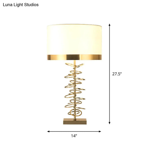 Brass Drum Table Lamp - Classic Style with Fabric Shade, 1 Head, Ideal for Nightstands