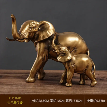 Golden brass elephant art decor sculpture featuring mother and calf with detailed polished finish for living room decorbites elephant art