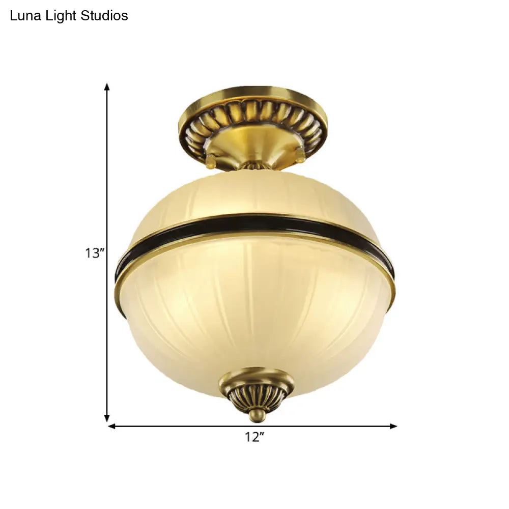 DecorBites™ DecorBites™ Brass Ellipsoid Semi-Flush Farmhouse Ceiling Light with Ribbed Opal Glass - Available in 4/6 Heads and 10"/12" Widths
