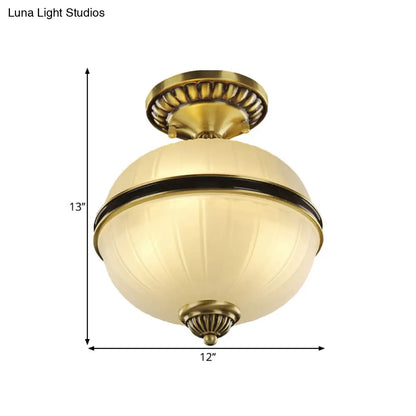 DecorBites™ DecorBites™ Brass Ellipsoid Semi-Flush Farmhouse Ceiling Light with Ribbed Opal Glass - Available in 4/6 Heads and 10"/12" Widths