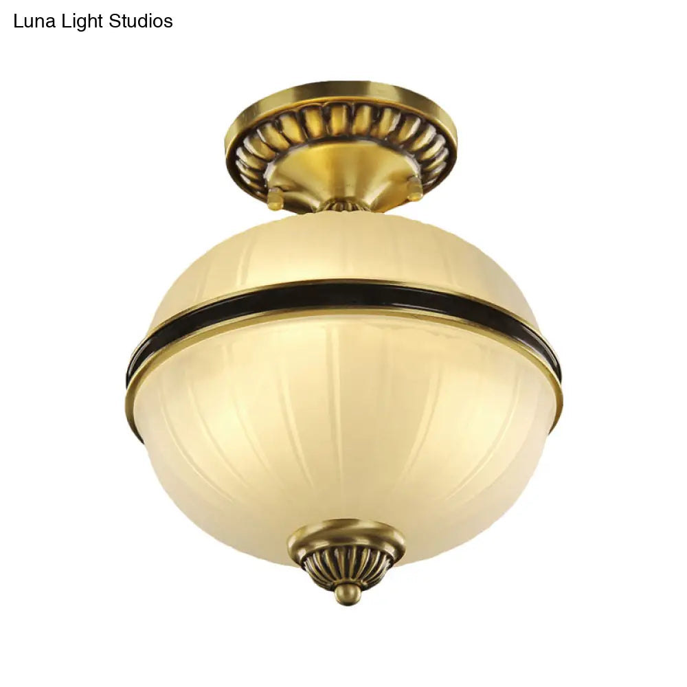 DecorBites™ DecorBites™ Brass Ellipsoid Semi-Flush Farmhouse Ceiling Light with Ribbed Opal Glass - Available in 4/6 Heads and 10"/12" Widths
