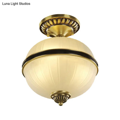 DecorBites™ DecorBites™ Brass Ellipsoid Semi-Flush Farmhouse Ceiling Light with Ribbed Opal Glass - Available in 4/6 Heads and 10"/12" Widths