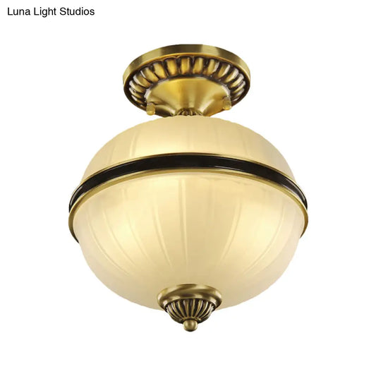DecorBites™ DecorBites™ Brass Ellipsoid Semi-Flush Farmhouse Ceiling Light with Ribbed Opal Glass - Available in 4/6 Heads and 10"/12" Widths