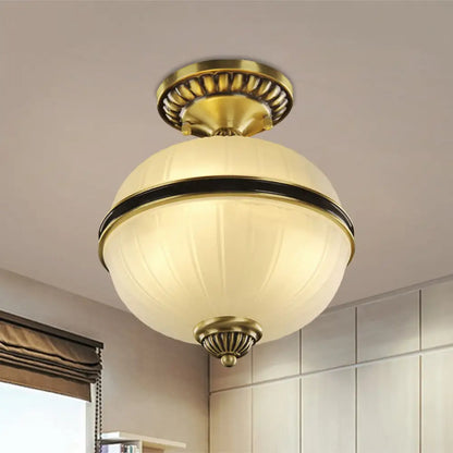 DecorBites™ DecorBites™ Brass Ellipsoid Semi-Flush Farmhouse Ceiling Light with Ribbed Opal Glass - Available in 4/6 Heads and 10"/12" Widths