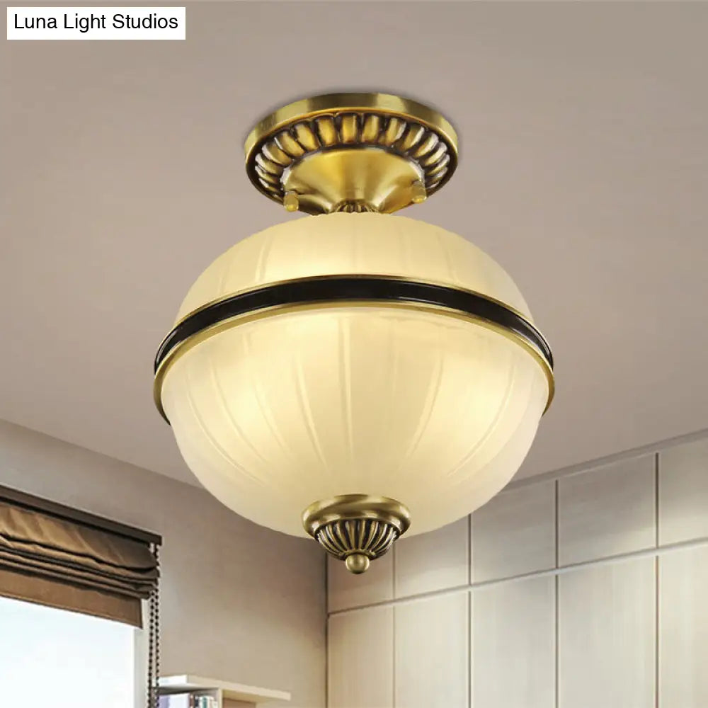 DecorBites™ DecorBites™ Brass Ellipsoid Semi-Flush Farmhouse Ceiling Light with Ribbed Opal Glass - Available in 4/6 Heads and 10"/12" Widths