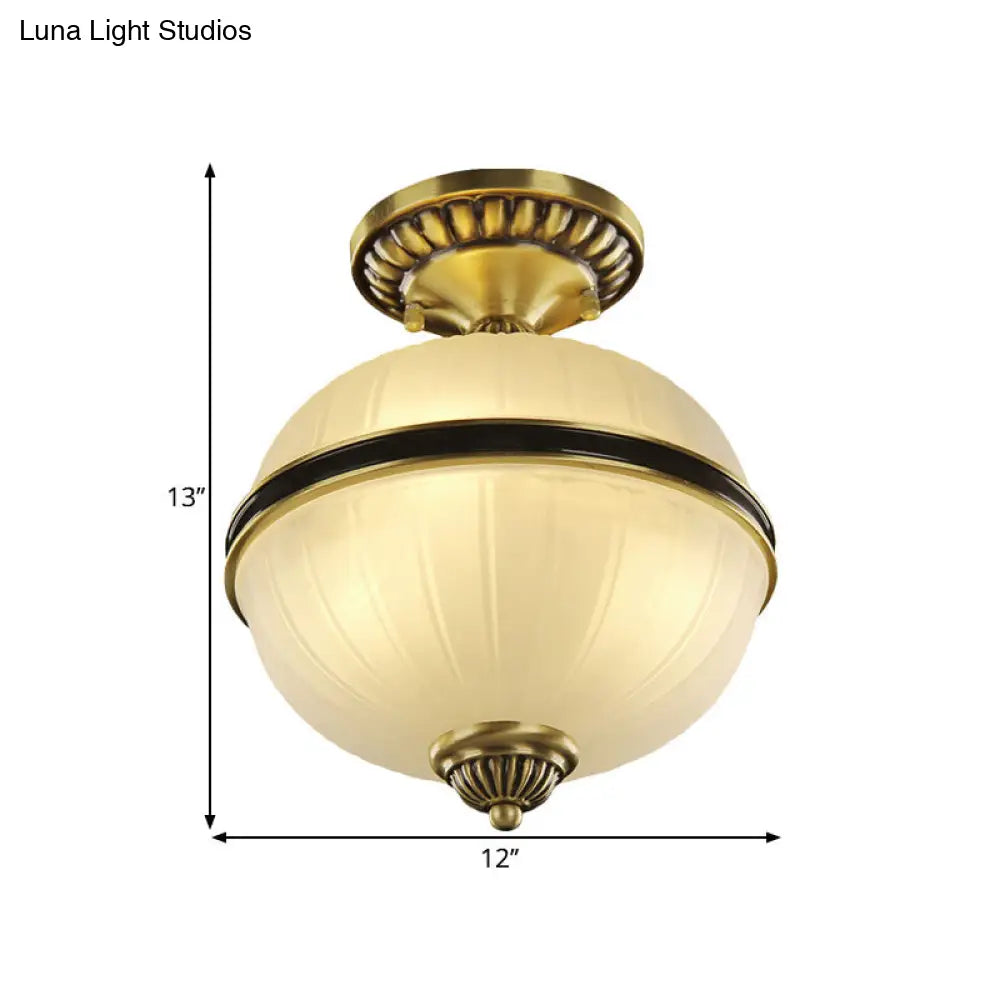 DecorBites™ DecorBites™ Brass Ellipsoid Semi-Flush Farmhouse Ceiling Light with Ribbed Opal Glass - Available in 4/6 Heads and 10"/12" Widths