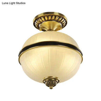 DecorBites™ DecorBites™ Brass Ellipsoid Semi-Flush Farmhouse Ceiling Light with Ribbed Opal Glass - Available in 4/6 Heads and 10"/12" Widths