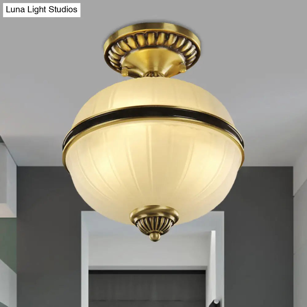 DecorBites™ DecorBites™ Brass Ellipsoid Semi-Flush Farmhouse Ceiling Light with Ribbed Opal Glass - Available in 4/6 Heads and 10"/12" Widths