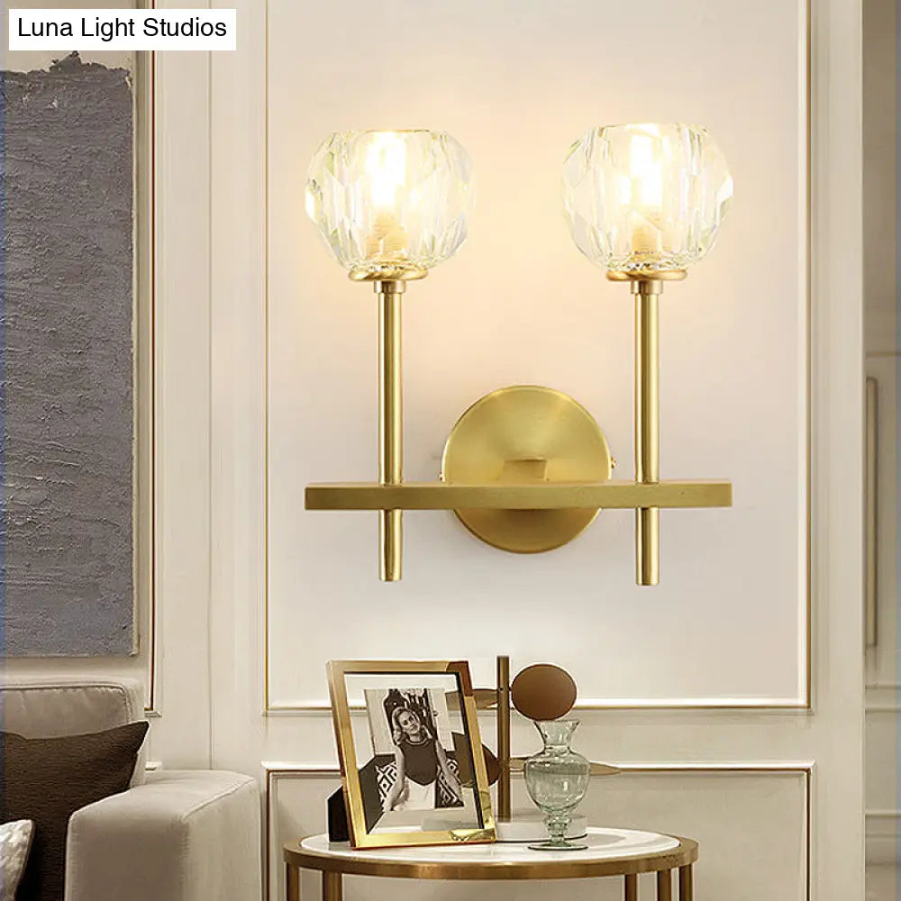 DecorBites™ Brass Faceted Sconce with Crystal Shade - Minimalist Wall Mounted Light Fixture