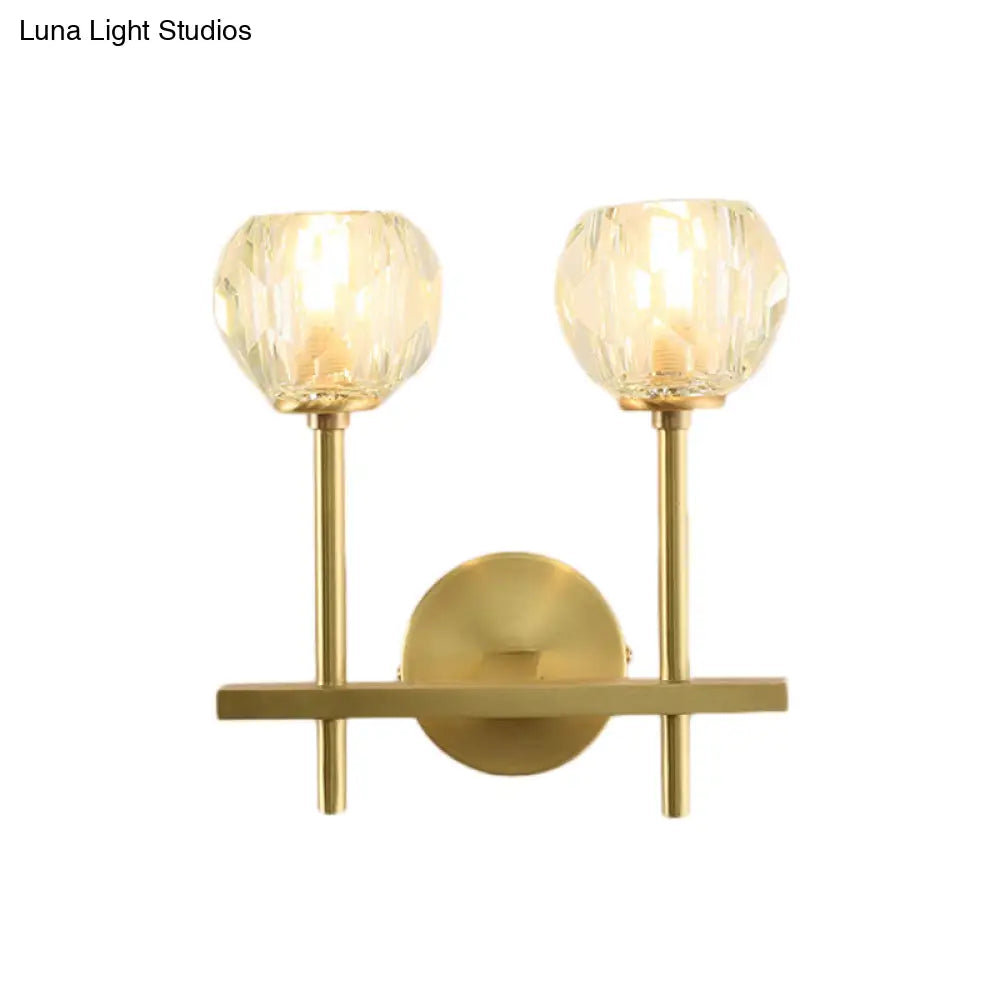 DecorBites™ Brass Faceted Sconce with Crystal Shade - Minimalist Wall Mounted Light Fixture