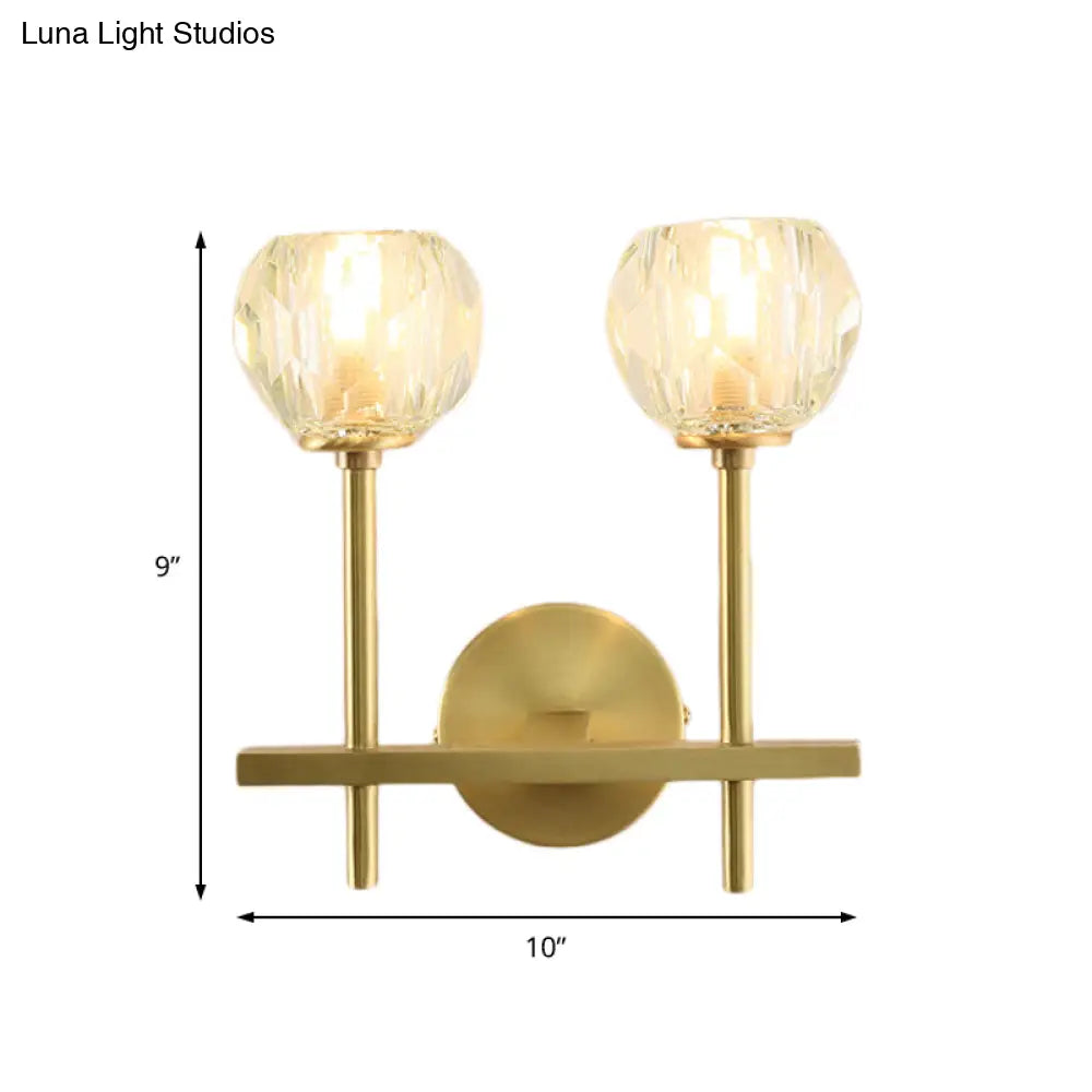 DecorBites™ Brass Faceted Sconce with Crystal Shade - Minimalist Wall Mounted Light Fixture