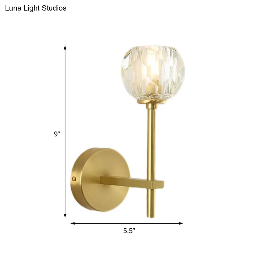 DecorBites™ Brass Faceted Sconce with Crystal Shade - Minimalist Wall Mounted Light Fixture