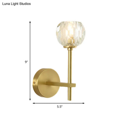 DecorBites™ Brass Faceted Sconce with Crystal Shade - Minimalist Wall Mounted Light Fixture