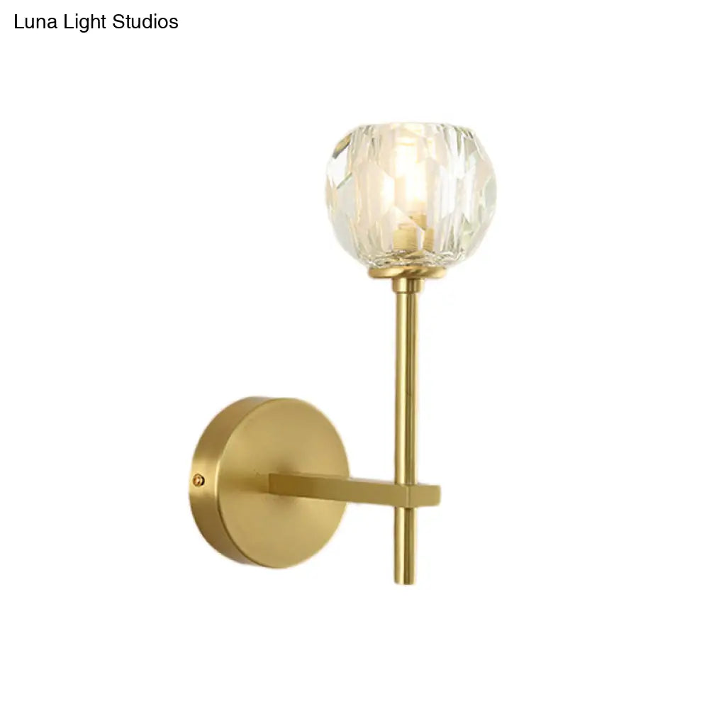 DecorBites™ Brass Faceted Sconce with Crystal Shade - Minimalist Wall Mounted Light Fixture
