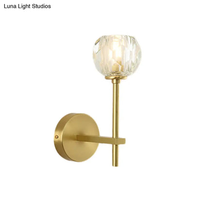 DecorBites™ Brass Faceted Sconce with Crystal Shade - Minimalist Wall Mounted Light Fixture