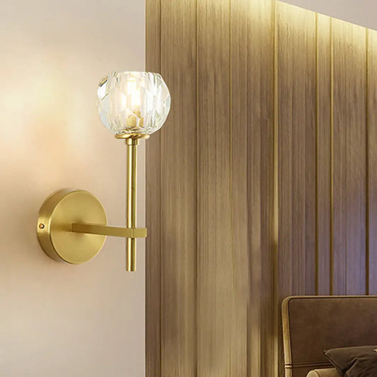 DecorBites™ Brass Faceted Sconce with Crystal Shade - Minimalist Wall Mounted Light Fixture