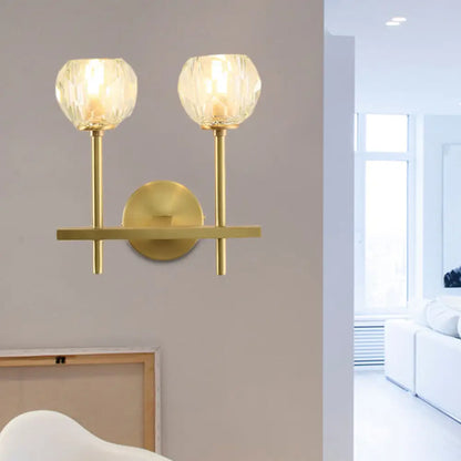 DecorBites™ Brass Faceted Sconce with Crystal Shade - Minimalist Wall Mounted Light Fixture