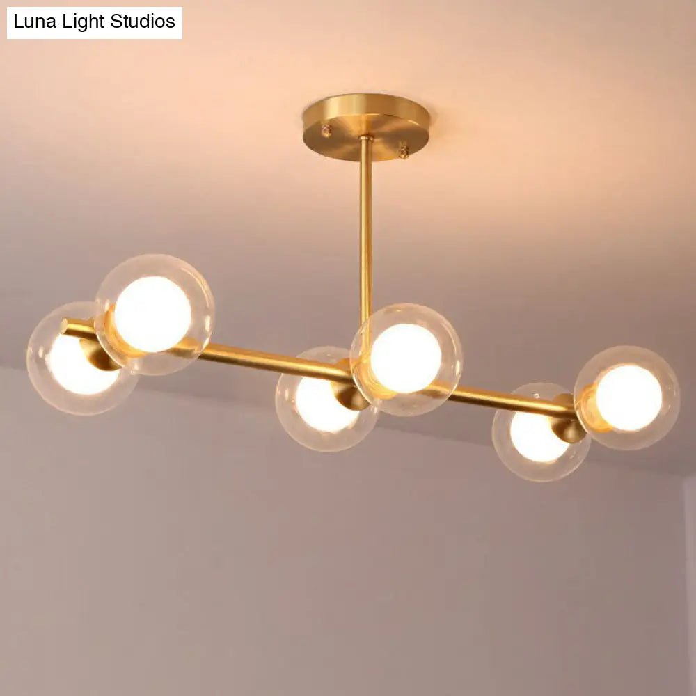 DecorBites™ Brass Finish 6-Light Postmodern Linear Island Pendant with Glass Ball Shade
