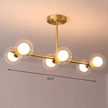 DecorBites™ Brass Finish 6-Light Postmodern Linear Island Pendant with Glass Ball Shade