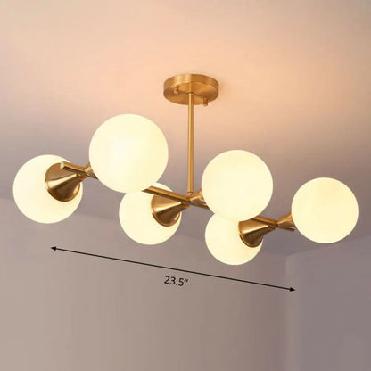 DecorBites™ Brass Finish 6-Light Postmodern Linear Island Pendant with Glass Ball Shade