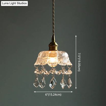 Brass Finish Crystal Mini Pendant Light with Glass Lamp Socket for Coffee Shop