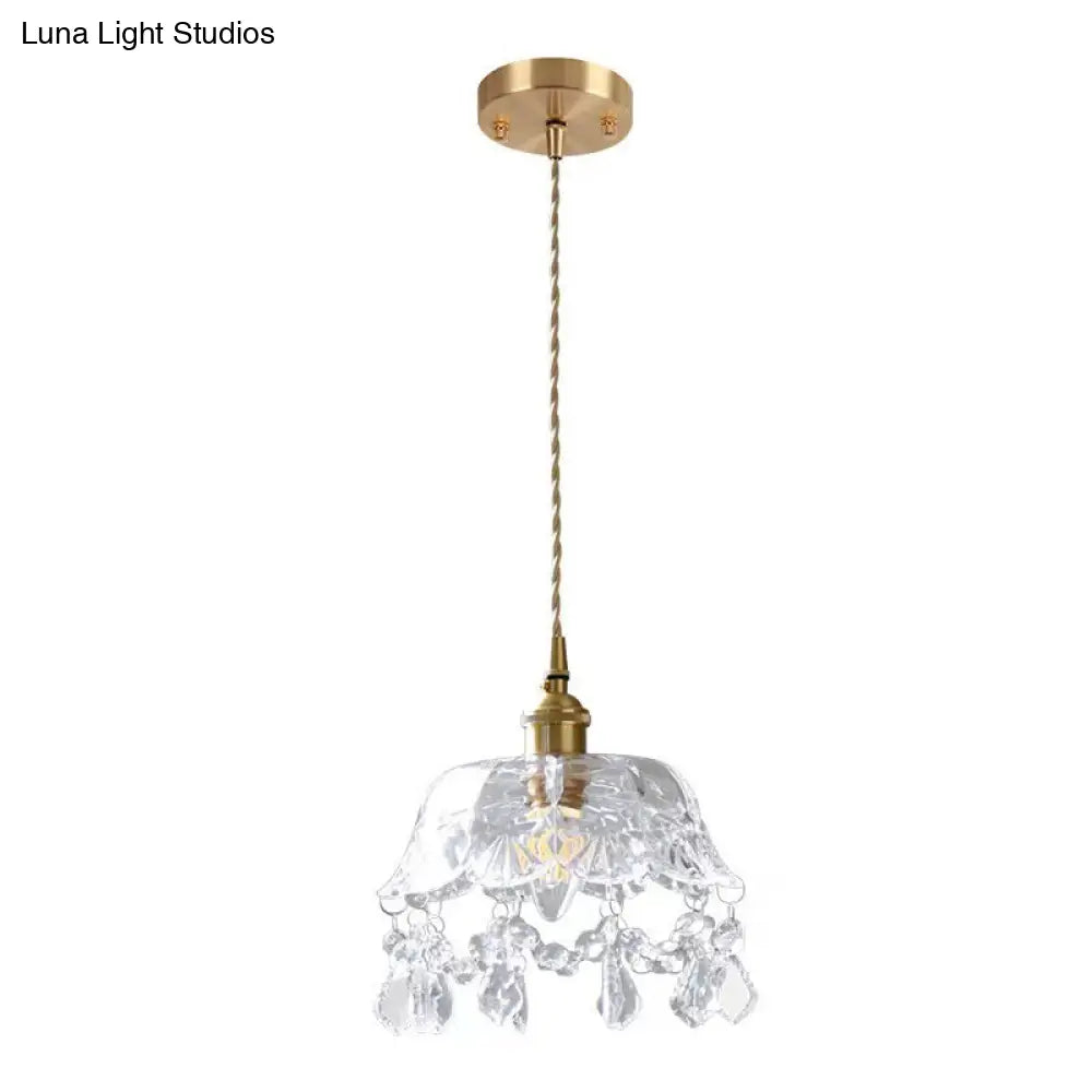 Brass Finish Crystal Mini Pendant Light with Glass Lamp Socket for Coffee Shop