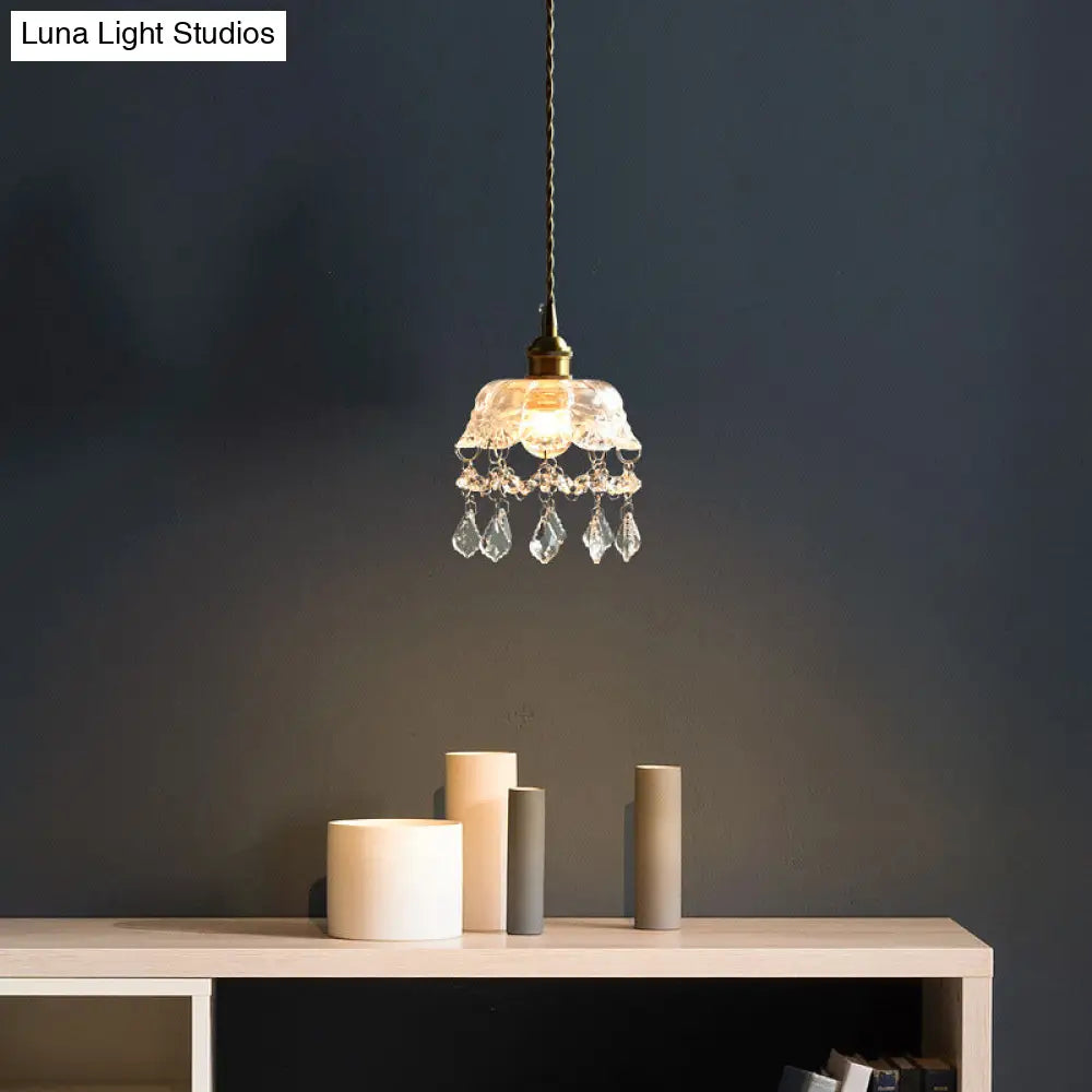 Brass Finish Crystal Mini Pendant Light with Glass Lamp Socket for Coffee Shop