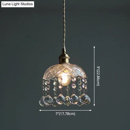 Brass Finish Crystal Mini Pendant Light with Glass Lamp Socket for Coffee Shop