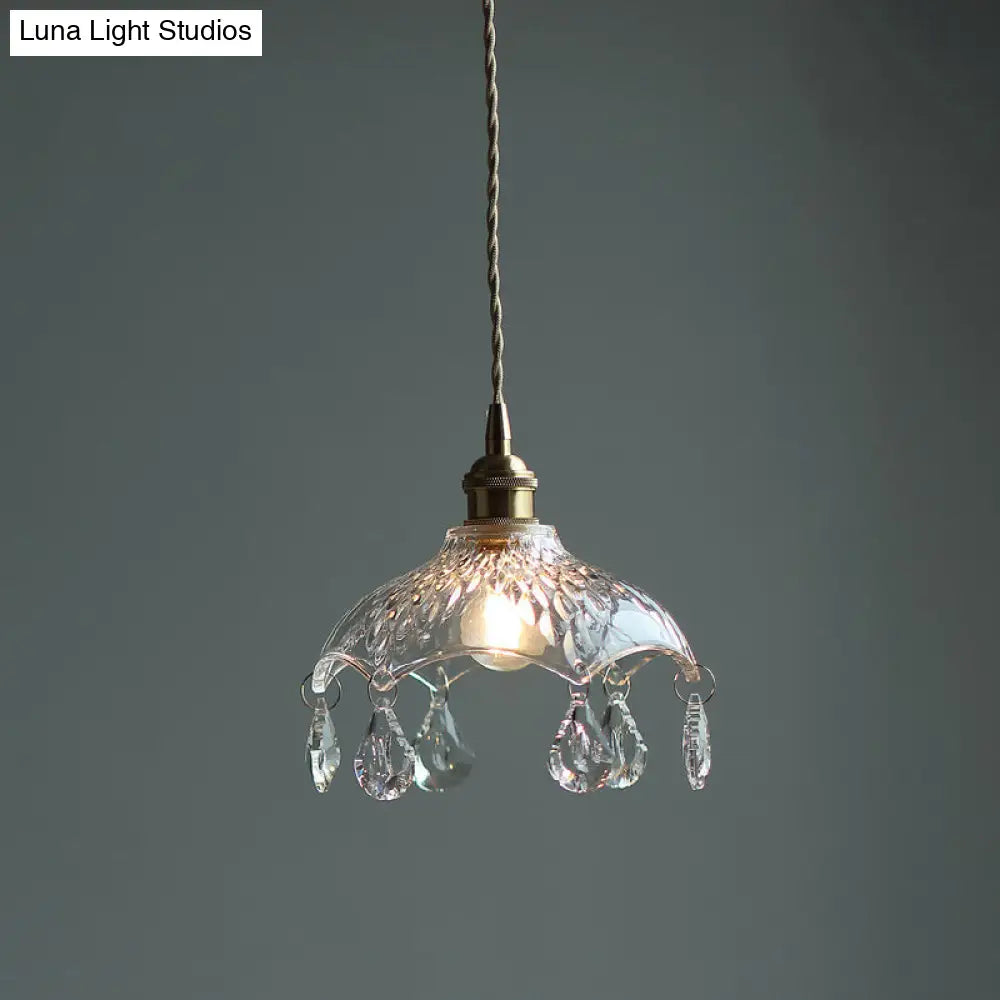 Brass Finish Crystal Mini Pendant Light with Glass Lamp Socket for Coffee Shop