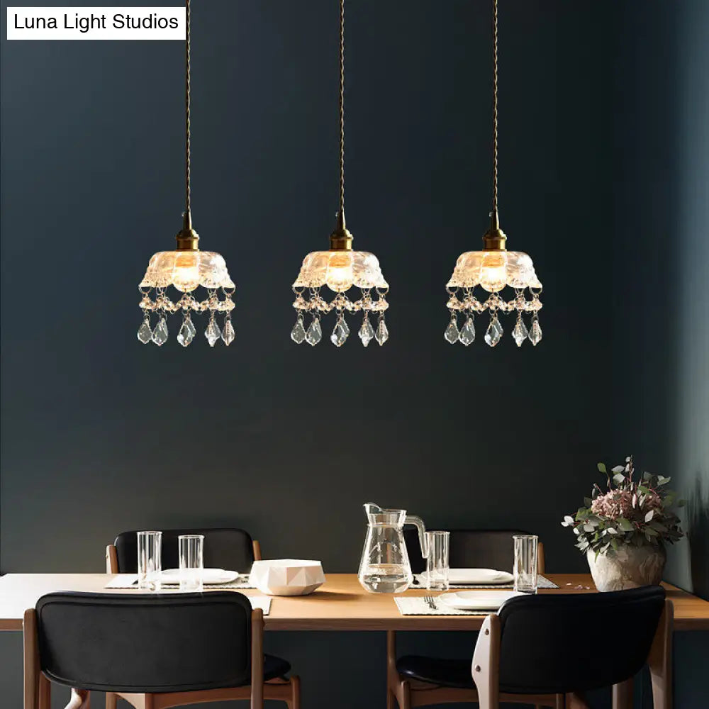 Brass Finish Crystal Mini Pendant Light with Glass Lamp Socket for Coffee Shop