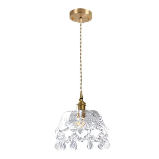 Brass Finish Crystal Mini Pendant Light with Glass Lamp Socket for Coffee Shop