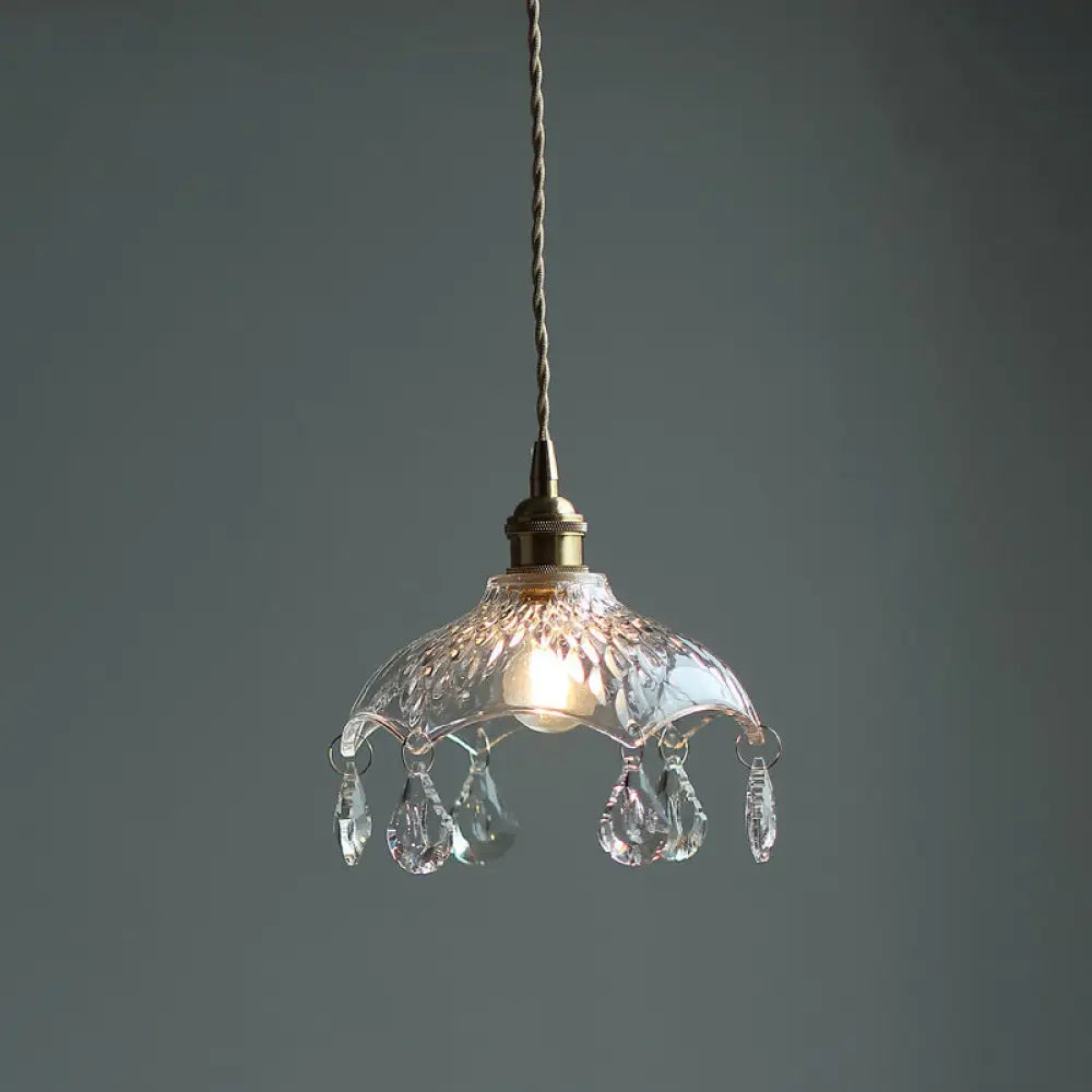 Brass Finish Crystal Mini Pendant Light with Glass Lamp Socket for Coffee Shop